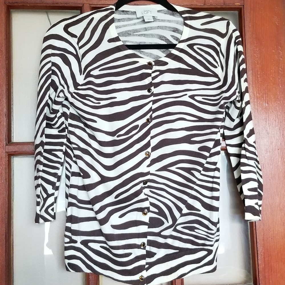 Loft Zebra print cardigan sz M